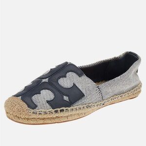 Tory Burch Canvas And Leather Logo Lonnie Espadrilles Flats